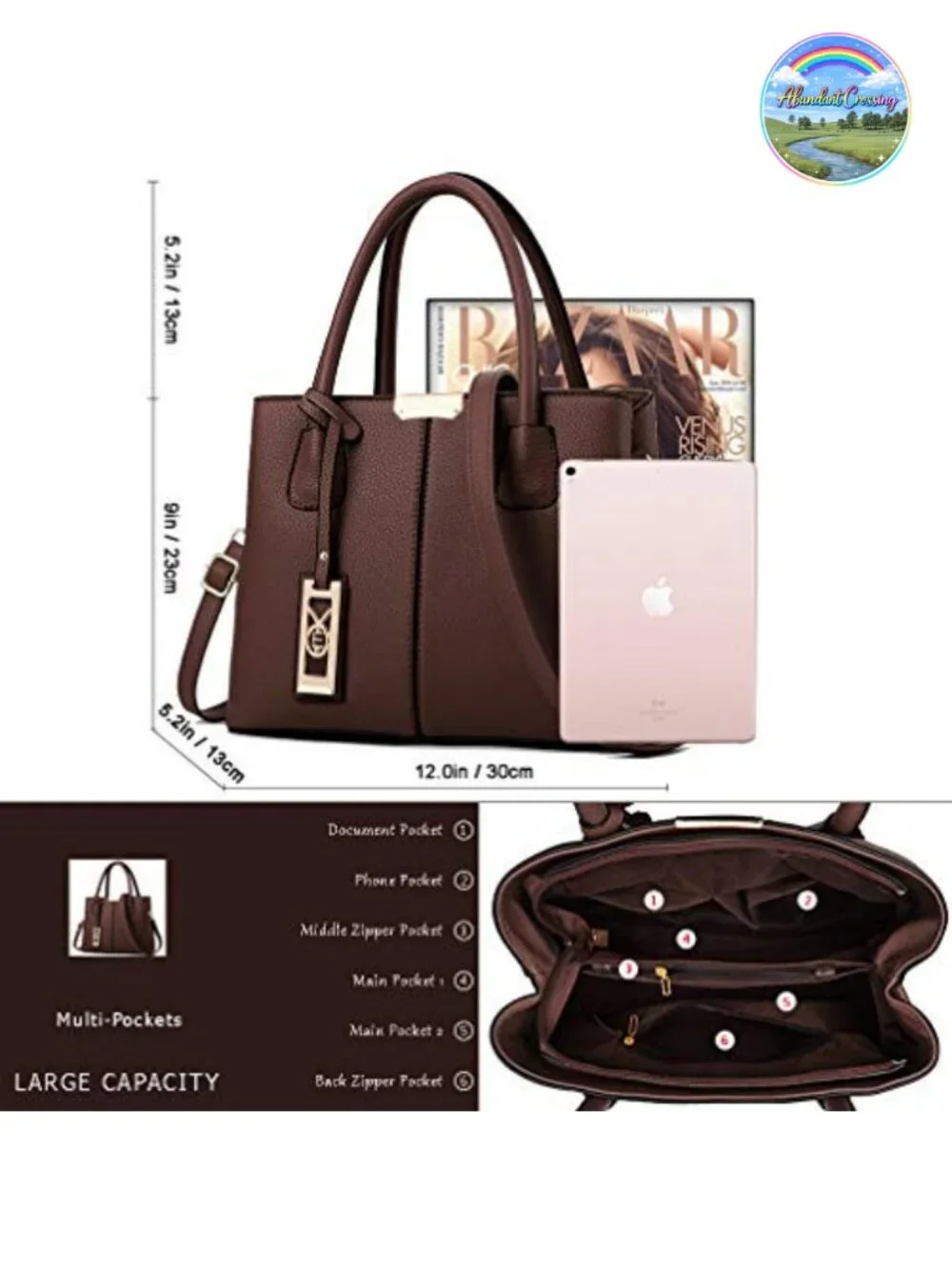 PU Leather Satchel Handbag Tote Crossbody Shoulder Bag Women